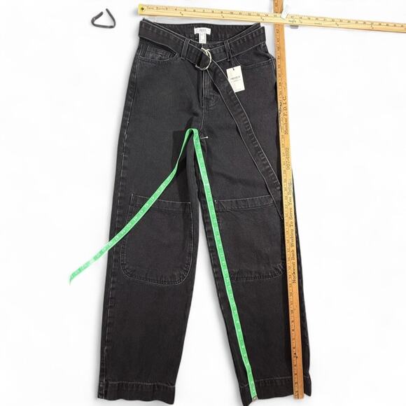 Forever 21 Premium Denim Baggy Wideβ Leg Black Cargo Jeans 24 Grunge Goth egirl - Picture 9 of 9